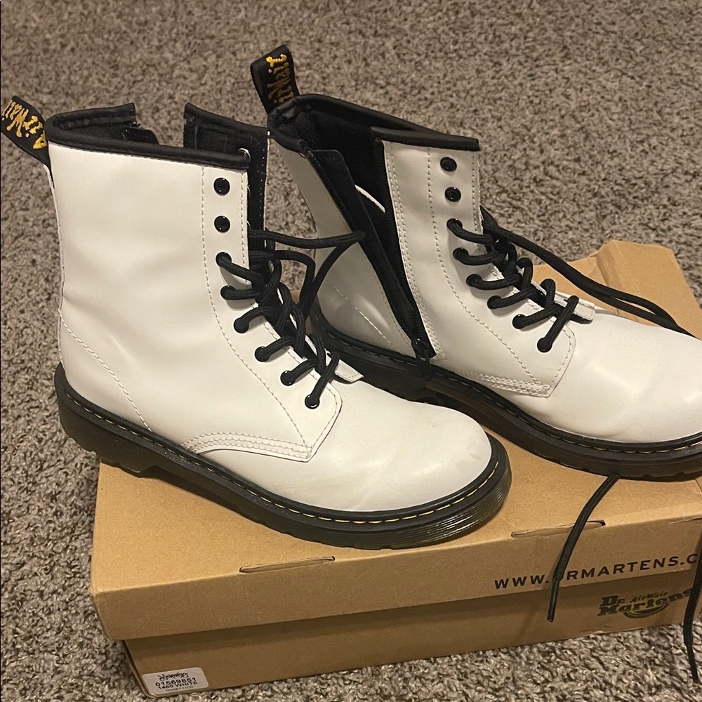 Dr. Martens White Leather 8-Eye Combat Boots with Black Laces